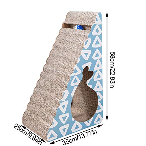 Almohadilla para rascar inclinada, cama de salón de cartón, rascador para gatos 2 en 1 con bola de campana redonda incorporada, para ejercicios, masajes, moler garras, propicio para la salud del gato