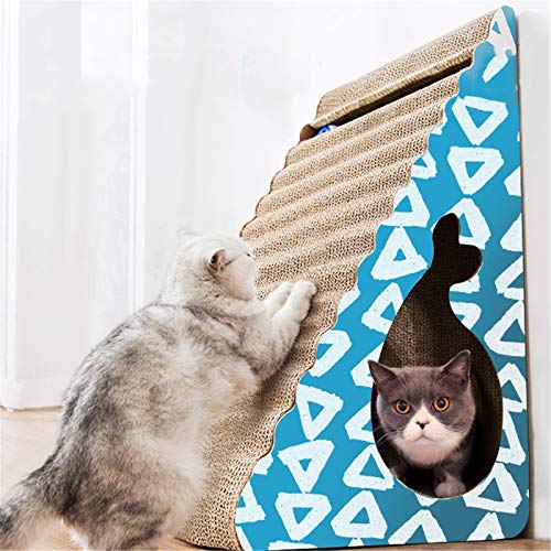 Almohadilla para rascar inclinada, cama de salón de cartón, rascador para gatos 2 en 1 con bola de campana redonda incorporada, para ejercicios, masajes, moler garras, propicio para la salud del gato