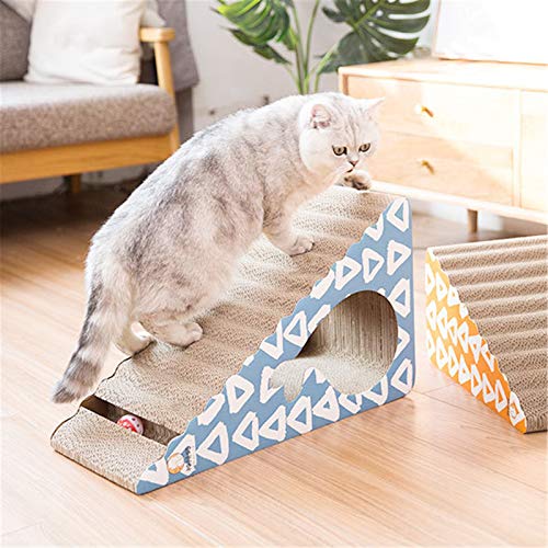 Almohadilla para rascar inclinada, cama de salón de cartón, rascador para gatos 2 en 1 con bola de campana redonda incorporada, para ejercicios, masajes, moler garras, propicio para la salud del gato