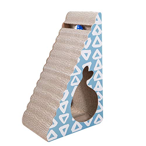 Almohadilla para rascar inclinada, cama de salón de cartón, rascador para gatos 2 en 1 con bola de campana redonda incorporada, para ejercicios, masajes, moler garras, propicio para la salud del gato