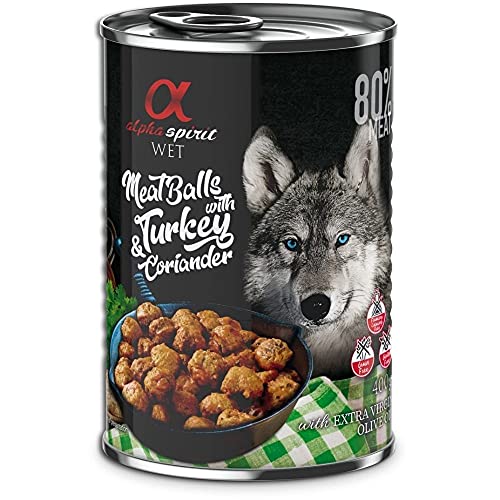 ALPHA SPIRIT - Comida Húmeda para Perros de Pavo y Cilantro en ALBONDIGAS. Pack de 6 Unidades. 400 gr Cada Lata | ANIMALUJOS Marca: ALPHA SPIRIT