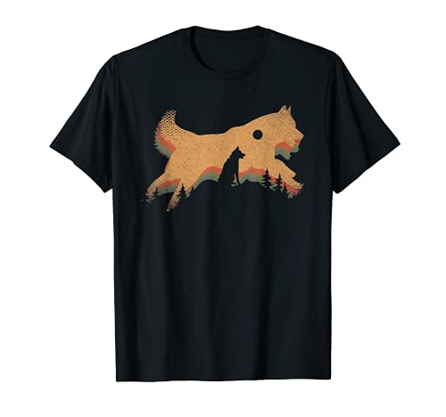 Amante De Los Perros Luna Llena Bosque Husky Siberiano Camiseta