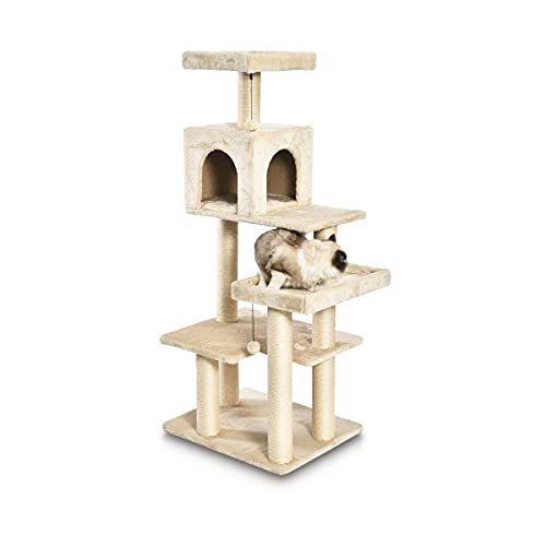 Amazon Basics - Torre en árbol con cerramiento para gatos, extragrande, 61x142,2x48,3 cm, beige