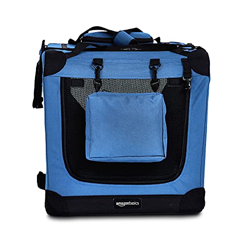 Amazon Basics – Transportín para mascotas abatible, transportable y suave de gran calidad, 66 cm, Azul