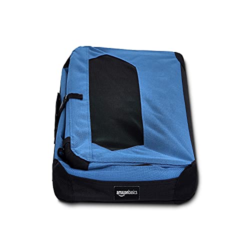 Amazon Basics – Transportín para mascotas abatible, transportable y suave de gran calidad, 66 cm, Azul