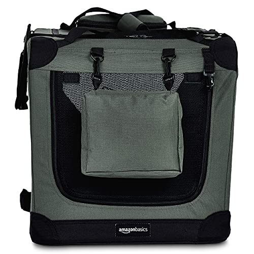 Amazon Basics – Transportín para mascotas abatible, transportable y suave de gran calidad, 66 cm, Gris