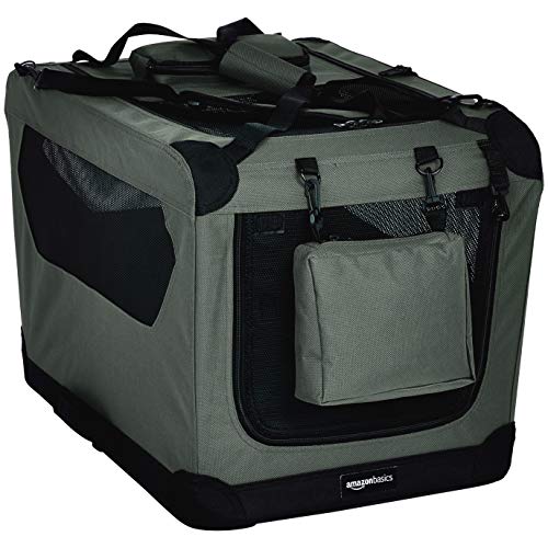 Amazon Basics – Transportín para mascotas abatible, transportable y suave de gran calidad, 66 cm, Gris