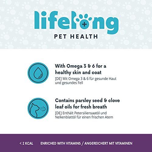 Amazon Brand - Lifelong Premios para el cuidado del aliento de su gato para Gatos, 10 x 60g