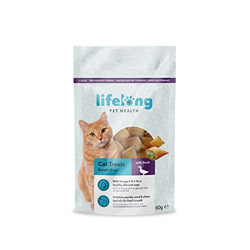 Amazon Brand - Lifelong Premios para el cuidado del aliento de su gato para Gatos, 10 x 60g