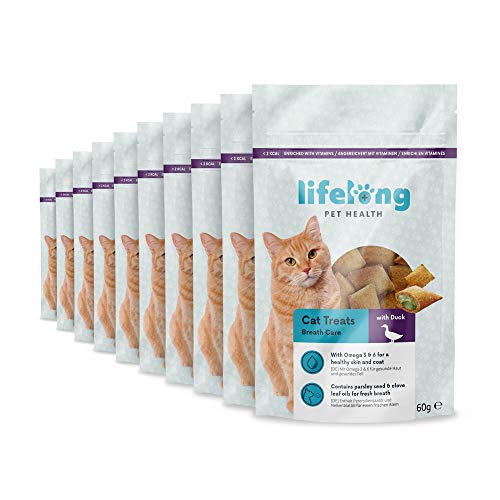 Amazon Brand - Lifelong Premios para el cuidado del aliento de su gato para Gatos, 10 x 60g