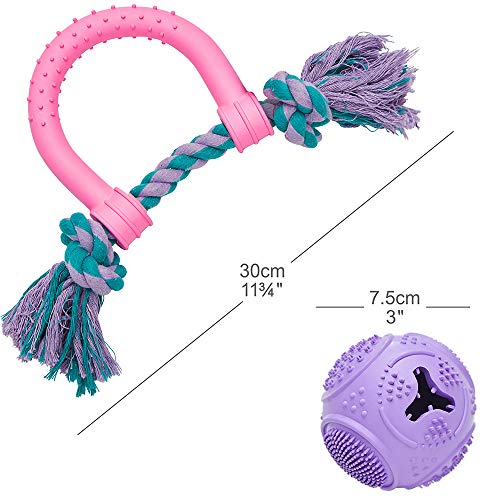 Amazon Brand - Umi - Paquete Ahorro de 2 mordedores para Perros y Cachorros: Pelota con púas y mordedor en Forma de U con Cuerda Anudada