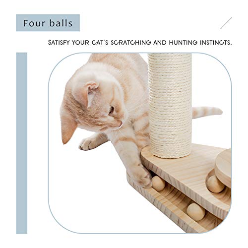 Amazon Brand – Umi Poste rascador de Gato pequeño rascador de sisal de árbol de Gato de Madera Exquisito con Bola Colgante Bola de Juguete interactiva Beige 45cm