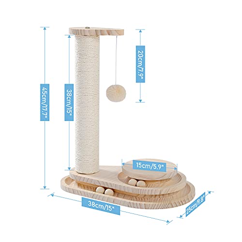 Amazon Brand – Umi Poste rascador de Gato pequeño rascador de sisal de árbol de Gato de Madera Exquisito con Bola Colgante Bola de Juguete interactiva Beige 45cm
