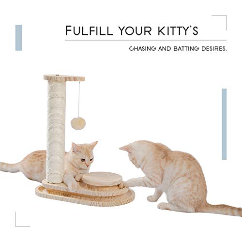 Amazon Brand – Umi Poste rascador de Gato pequeño rascador de sisal de árbol de Gato de Madera Exquisito con Bola Colgante Bola de Juguete interactiva Beige 45cm