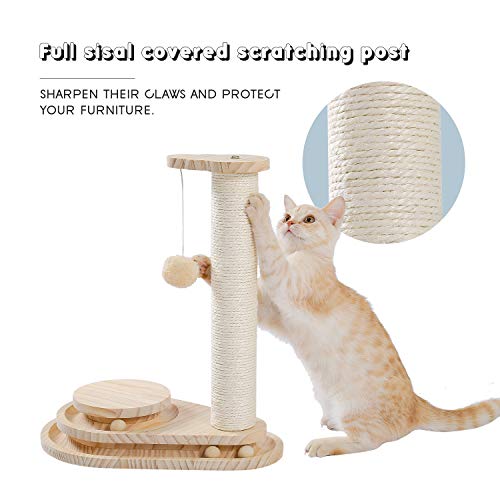 Amazon Brand – Umi Poste rascador de Gato pequeño rascador de sisal de árbol de Gato de Madera Exquisito con Bola Colgante Bola de Juguete interactiva Beige 45cm