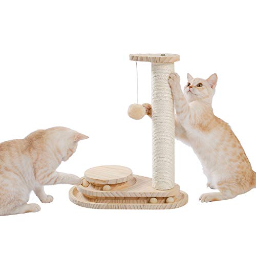 Amazon Brand – Umi Poste rascador de Gato pequeño rascador de sisal de árbol de Gato de Madera Exquisito con Bola Colgante Bola de Juguete interactiva Beige 45cm