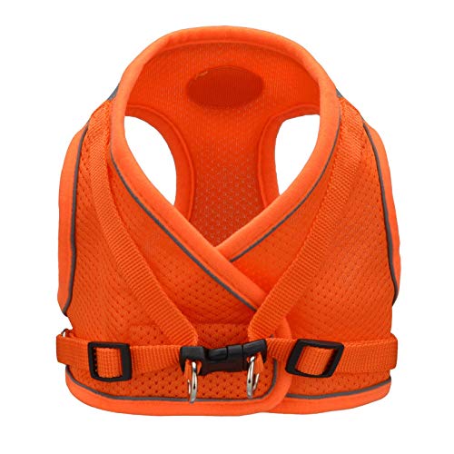 Anbeer Arnés Pecho para Gato Perro Pequeño y Correa 150cm, Ajustable con Reflectantes de Tela de Malla Suave y Transpirable (L, Naranja)