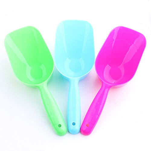 Ancoo 3 piezas de mango de plástico para mascotas, perros, gatos, comedores de alimentos de pala, pala para arena de gatos, 3 colores