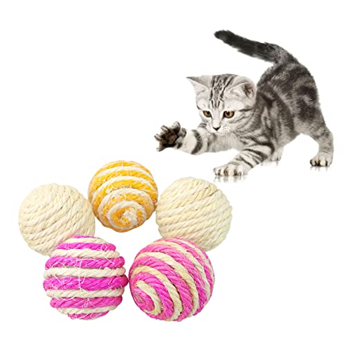 Andiker Bolas de sisal para gatos, 5 unidades, 4,5 cm, varios colores, para rascar, golpear, morder o cazar, juguete interactivo para gatos de interior, color aleatorio (pelota de sisal de sisal )