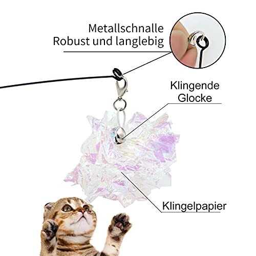 Andiker Juguete de Pluma para Gato, Juguete Interactivo de Varita para Gato con Campana con 5 Recambio, Juguete de Gatito Divertido para Ejercitar y Persecución