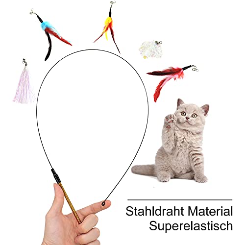 Andiker Juguete de Pluma para Gato, Juguete Interactivo de Varita para Gato con Campana con 5 Recambio, Juguete de Gatito Divertido para Ejercitar y Persecución