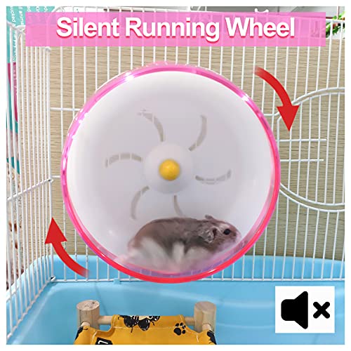 Andiker Rueda de plástico para hámster Rueda para cobayas, Ejercicio silencioso para Correr, Juguete, Jaula para hámster, Accesorio para Drawf Hamster Golden Silk Shih Tzu Bear (18cm, Rosado)
