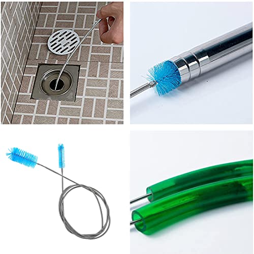 Androxeda Cepillo de Limpieza con la Manguera para Acuario Pescado Tanque y Filtro de la Pecera Entrada y Salida de Agua Cepillo Doble Longitud del Resorte 30cm Azul