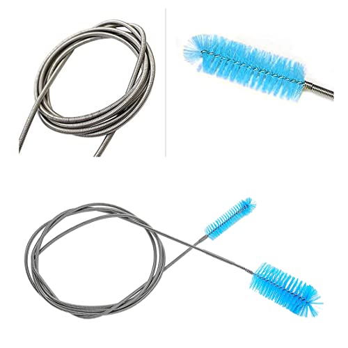 Androxeda Cepillo de Limpieza con la Manguera para Acuario Pescado Tanque y Filtro de la Pecera Entrada y Salida de Agua Cepillo Doble Longitud del Resorte 30cm Azul