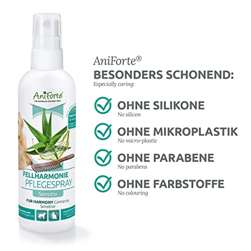 AniForte Carespray Sensible para perros y gatos 200ml - cuidado para el pelaje y la piel, espray para el cabello. Pieles brillantes y ayuda para el peinado, Spray para el cuidado de perros y gatos