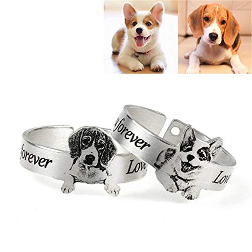 Anillo de foto de perro personalizado Anillos ajustables Dainty Dog Memorial Regalos de simpatía para mujeres Hombres Niñas Su mascota Perro Amante de los gatos Joyas para mascotas Navidad para amigos