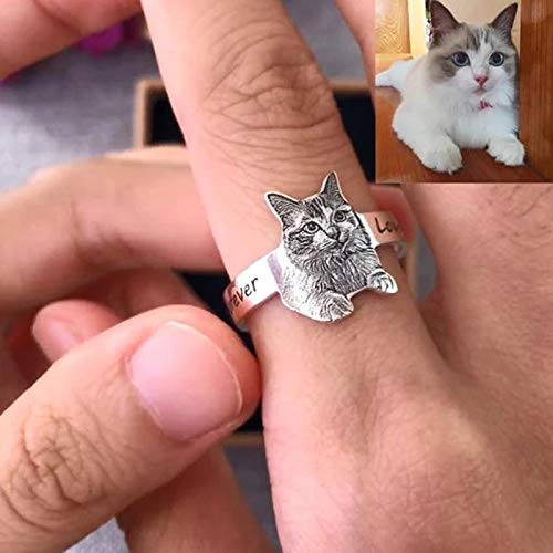 Anillo de foto de perro personalizado Anillos ajustables Dainty Dog Memorial Regalos de simpatía para mujeres Hombres Niñas Su mascota Perro Amante de los gatos Joyas para mascotas Navidad para amigos