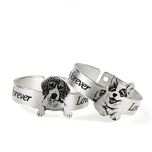 Anillo de foto de perro personalizado Anillos ajustables Dainty Dog Memorial Regalos de simpatía para mujeres Hombres Niñas Su mascota Perro Amante de los gatos Joyas para mascotas Navidad para amigos