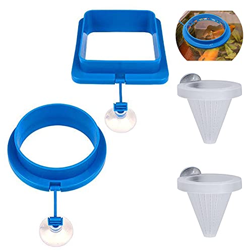 Anillo De Peces De Acuario Anillo De AlimentacióN con Ventosa Pescado con Ventosa De PláStico Anillo De AlimentacióN Flotante Redondo Engrosado * 1 + Cuadrado * 1 + Copa De Gusano Rojo * 2 (4 Piezas)