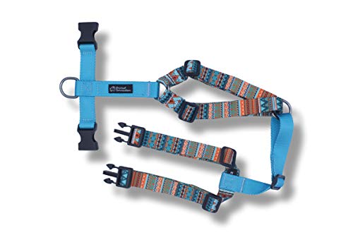 Animal Connection Arnés en forma de H para perros con 5 puntos de ajuste, edición limitada, ligero y resistente, Aztec, Origami, Viking (M+, Aztec Cyan)