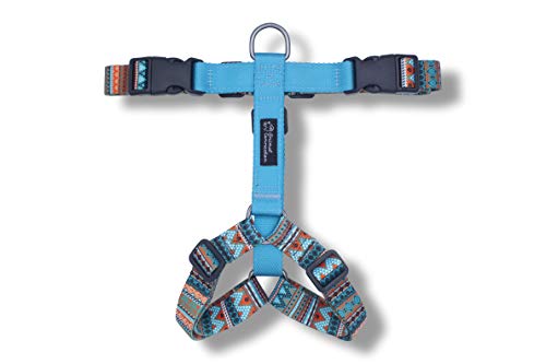 Animal Connection Arnés en forma de H para perros con 5 puntos de ajuste, edición limitada, ligero y resistente, Aztec, Origami, Viking (M+, Aztec Cyan)