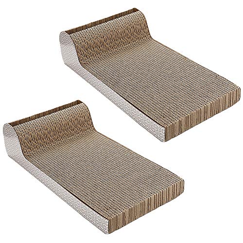 Anjing - Juego de 2 rascadores para Gatos de cartón Corrugado para raspar salón, Duradero, con Parte Inferior de Hierba gatera, Color Blanco