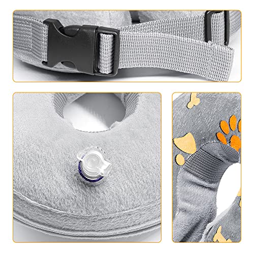 ANZOME Collares inflables para Perros y Gatos después de la cirugía, excelente Alternativa al Cono de Perro o Gato, Collar de Mascota Suave con Hebilla Ajustable, diseño de Huellas de Mascotas-M
