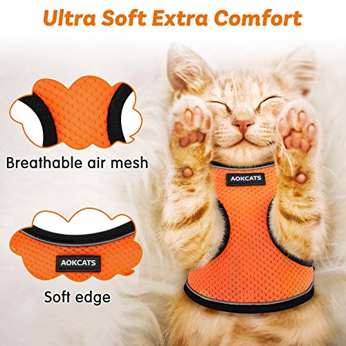 AOKCATS Arnés Gato Pequeño, Arnés Gato Antiescape Arnés Gato Grande Adulto, Suave y Ajustable Arnés de Chaleco con Tiras Reflectantes, Cómodo para Mascotas Gatitos Cachorros S Naranja