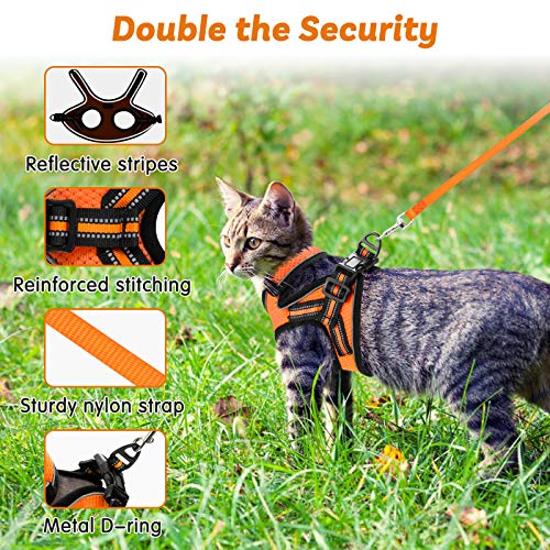 AOKCATS Arnés Gato Pequeño, Arnés Gato Antiescape Arnés Gato Grande Adulto, Suave y Ajustable Arnés de Chaleco con Tiras Reflectantes, Cómodo para Mascotas Gatitos Cachorros S Naranja