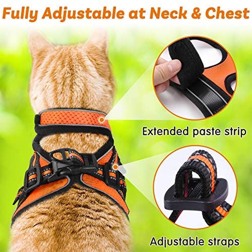 AOKCATS Arnés Gato Pequeño, Arnés Gato Antiescape Arnés Gato Grande Adulto, Suave y Ajustable Arnés de Chaleco con Tiras Reflectantes, Cómodo para Mascotas Gatitos Cachorros S Naranja