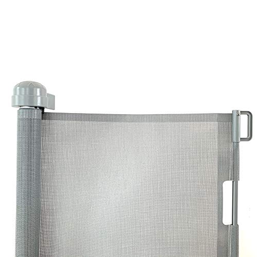 AOSEE Puerta de bebé retráctil para perro, puertas de seguridad extra anchas de 35 pulgadas de alto, se extiende a 55 pulgadas de ancho, cubiertas, barandillas interiores y exteriores (gris)