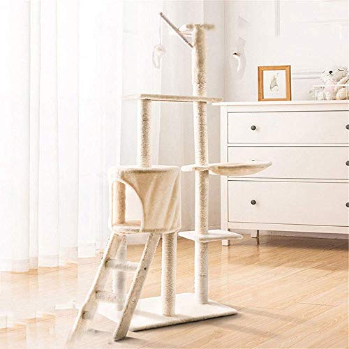 Apartamentos de gato Madera sólida Obras de invierno Cat Marco de escalada Nido Pequeño Cat Toy And Sisal Cat Villa Cat Springboard Cat Tree Tower (Color: Amarillo, Tamaño: 48x34x138cm) fengong