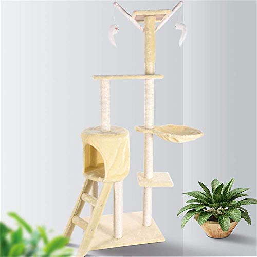 Apartamentos de gato Madera sólida Obras de invierno Cat Marco de escalada Nido Pequeño Cat Toy And Sisal Cat Villa Cat Springboard Cat Tree Tower (Color: Amarillo, Tamaño: 48x34x138cm) fengong
