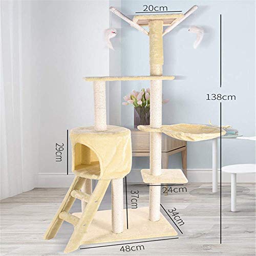 Apartamentos de gato Madera sólida Obras de invierno Cat Marco de escalada Nido Pequeño Cat Toy And Sisal Cat Villa Cat Springboard Cat Tree Tower (Color: Amarillo, Tamaño: 48x34x138cm) fengong