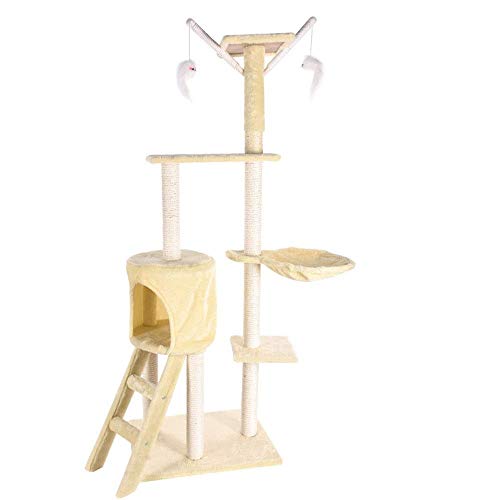 Apartamentos de gato Madera sólida Obras de invierno Cat Marco de escalada Nido Pequeño Cat Toy And Sisal Cat Villa Cat Springboard Cat Tree Tower (Color: Amarillo, Tamaño: 48x34x138cm) fengong