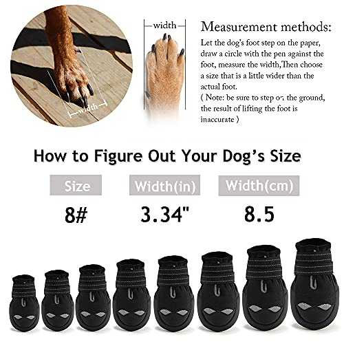 AQH Zapatos Perro, 4 Pcs Zapatos para Perros Botas, Impermeables para Perros Botines Antideslizante y elástica Resistente para Mediano y Grandes Perros (8#, Negro)