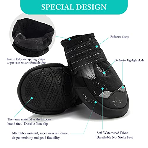 AQH Zapatos Perro, 4 Pcs Zapatos para Perros Botas, Impermeables para Perros Botines Antideslizante y elástica Resistente para Mediano y Grandes Perros (8#, Negro)