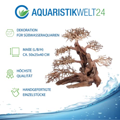 AquaOne Árbol de bonsái XXL para acuario, raíz de madera oriental, 50 x 25 x 40 cm, decoración para acuarios