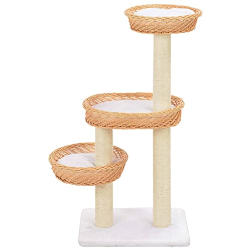 Árbol de gato, árbol de gato, árbol de gato con poste de rascado de sisal, madera de sauce natural, árbol de escalada para gatos, muebles para gatitos