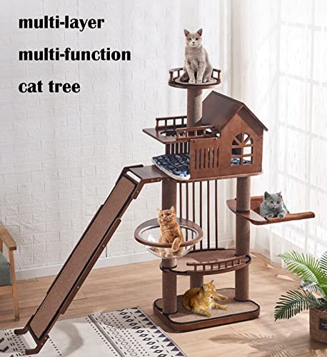 Árbol de Gato for Gatos de Interior 64. 6 Pulgadas Tablero de Pino Torre de Gato Torres de Gato Condominio de Gato con Plataforma Casa de Gato y Postes de rascado Ordenador Personal Espacio for Gatos